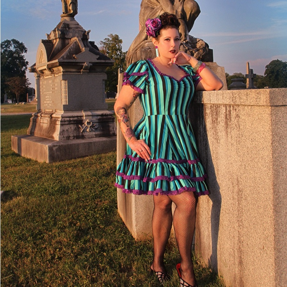 Adelaide Mini Swing Dress in Haunted Stripe